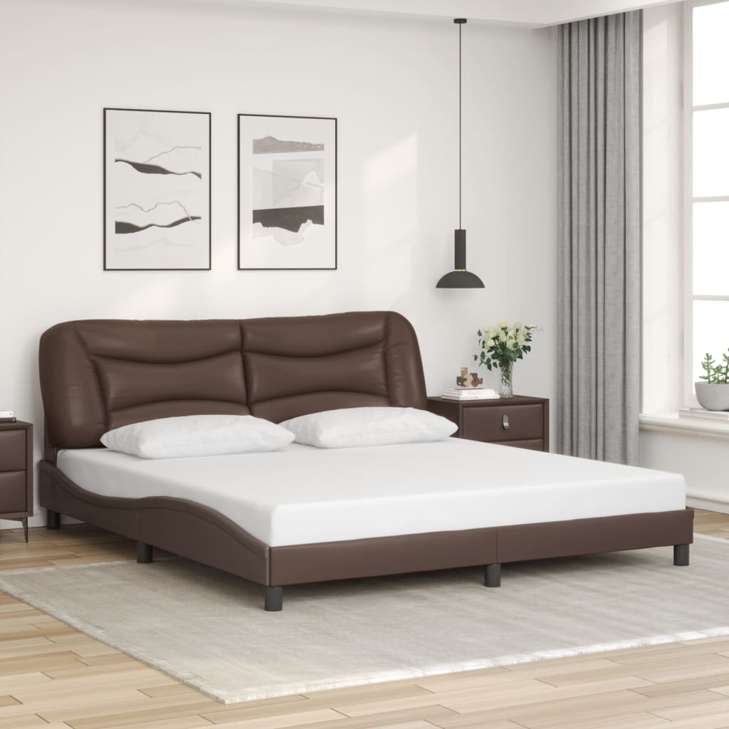 vidaXL Cadru de pat cu lumini LED, maro, 180x200 cm, piele ecologică vidaXL Cadru de pat cu lumini LED, maro, 180x200 cm, piele ecologică