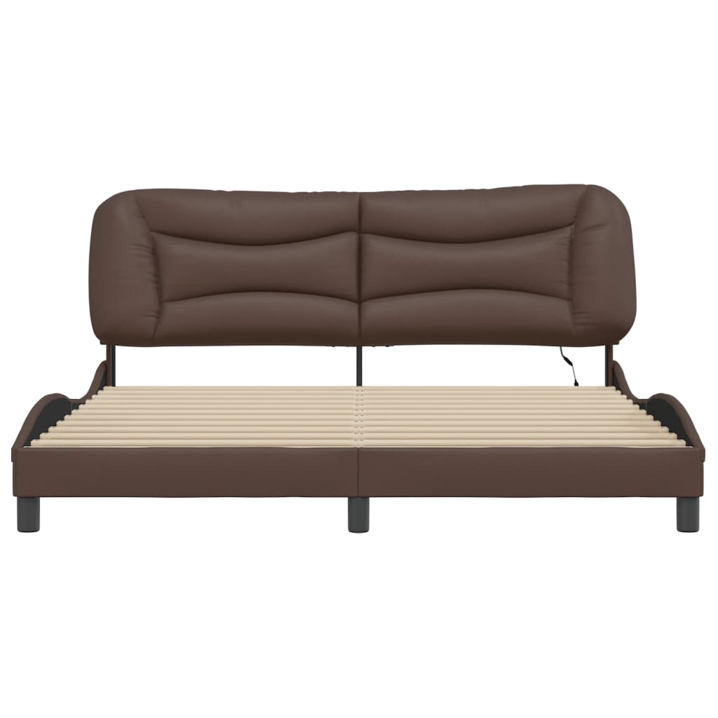 vidaXL Cadru de pat cu lumini LED, maro, 180x200 cm, piele ecologică vidaXL Cadru de pat cu lumini LED, maro, 180x200 cm, piele ecologică