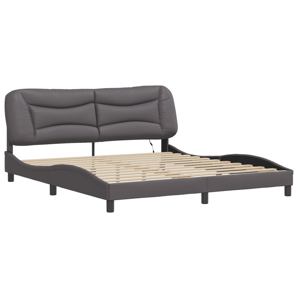 vidaXL Cadru de pat cu lumini LED, gri, 180x200 cm, piele ecologică