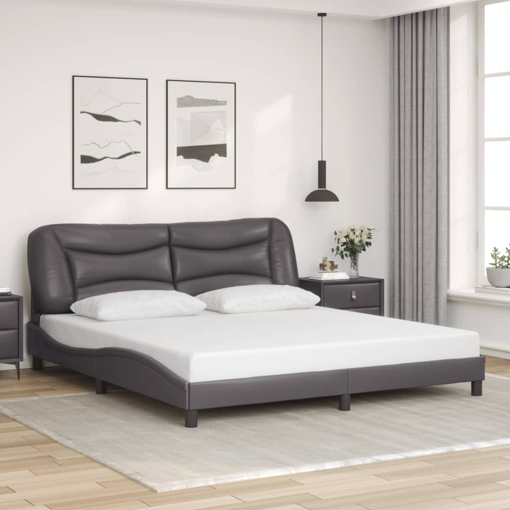 vidaXL Cadru de pat cu lumini LED, gri, 180x200 cm, piele ecologică