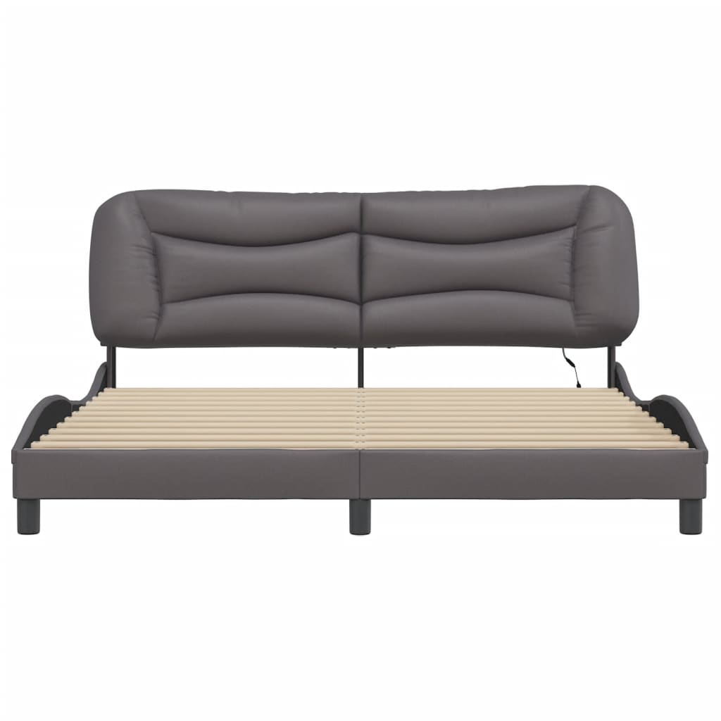 vidaXL Cadru de pat cu lumini LED, gri, 180x200 cm, piele ecologică