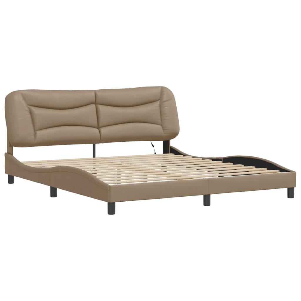 vidaXL Cadru de pat cu LED, cappuccino, 180x200 cm, piele ecologică