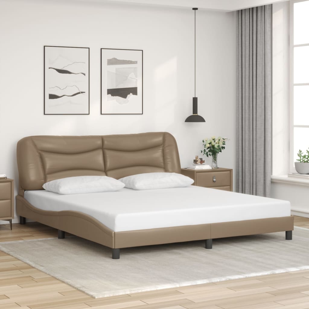 vidaXL Cadru de pat cu LED, cappuccino, 180x200 cm, piele ecologică