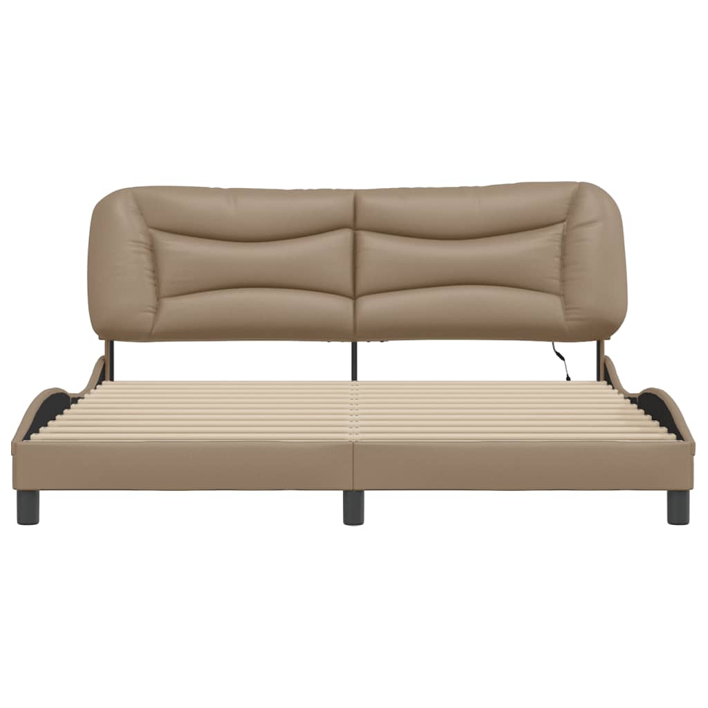 vidaXL Cadru de pat cu LED, cappuccino, 180x200 cm, piele ecologică