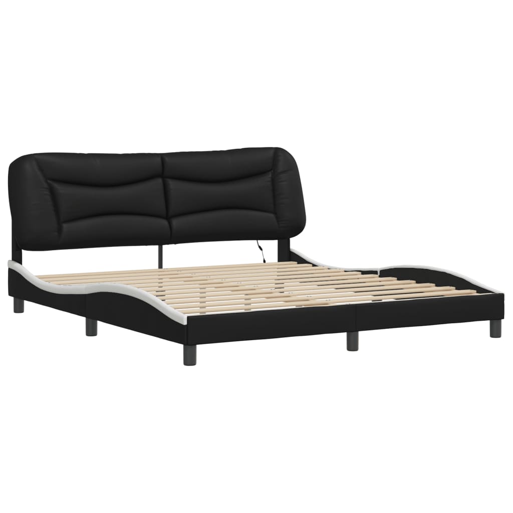 vidaXL Cadru de pat cu LED, negru și alb, 180x200 cm, piele ecologică vidaXL Cadru de pat cu LED, negru și alb, 180x200 cm, piele ecologică