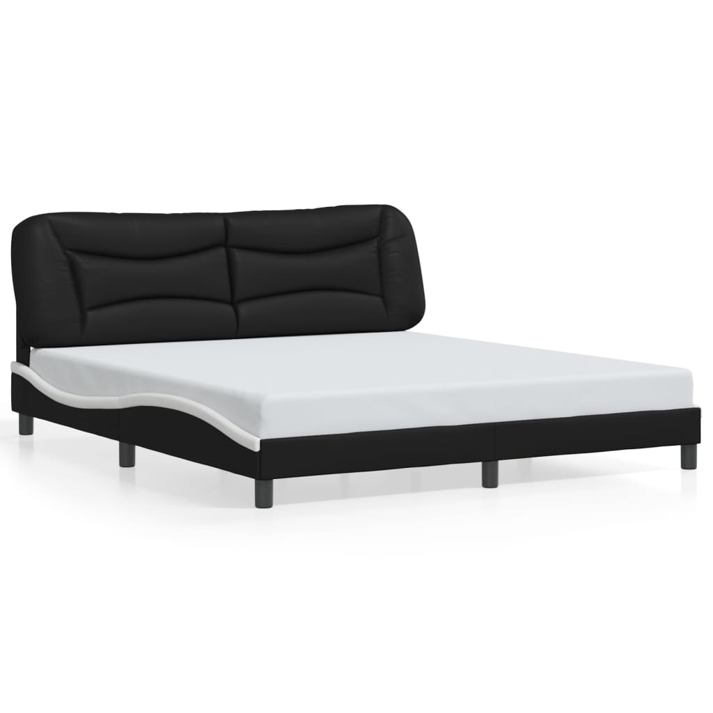 vidaXL Cadru de pat cu LED, negru și alb, 180x200 cm, piele ecologică vidaXL Cadru de pat cu LED, negru și alb, 180x200 cm, piele ecologică