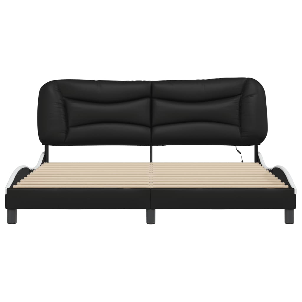 vidaXL Cadru de pat cu LED, negru și alb, 180x200 cm, piele ecologică vidaXL Cadru de pat cu LED, negru și alb, 180x200 cm, piele ecologică