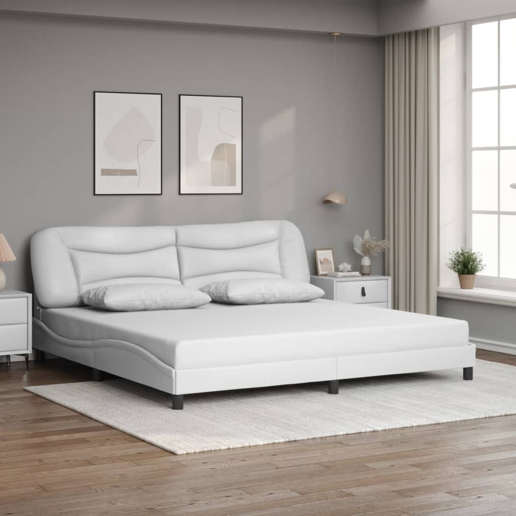vidaXL Cadru de pat cu lumini LED, alb, 200x200 cm, piele ecologică vidaXL Cadru de pat cu lumini LED, alb, 200x200 cm, piele ecologică