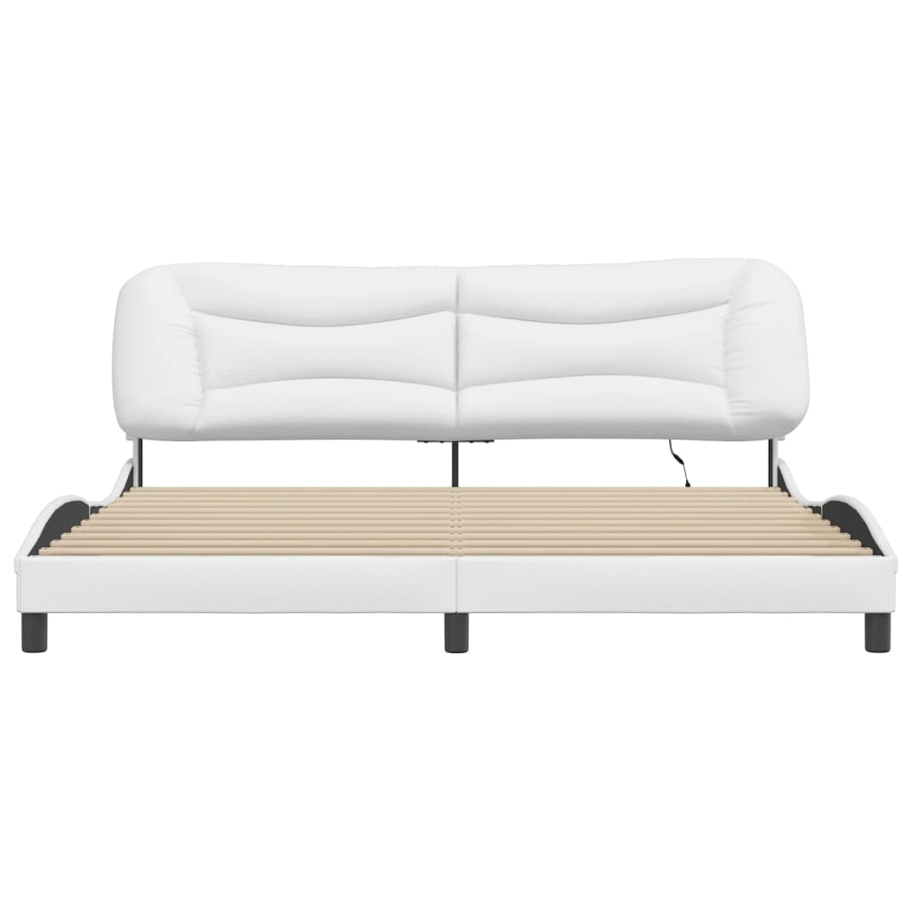 vidaXL Cadru de pat cu lumini LED, alb, 200x200 cm, piele ecologică vidaXL Cadru de pat cu lumini LED, alb, 200x200 cm, piele ecologică