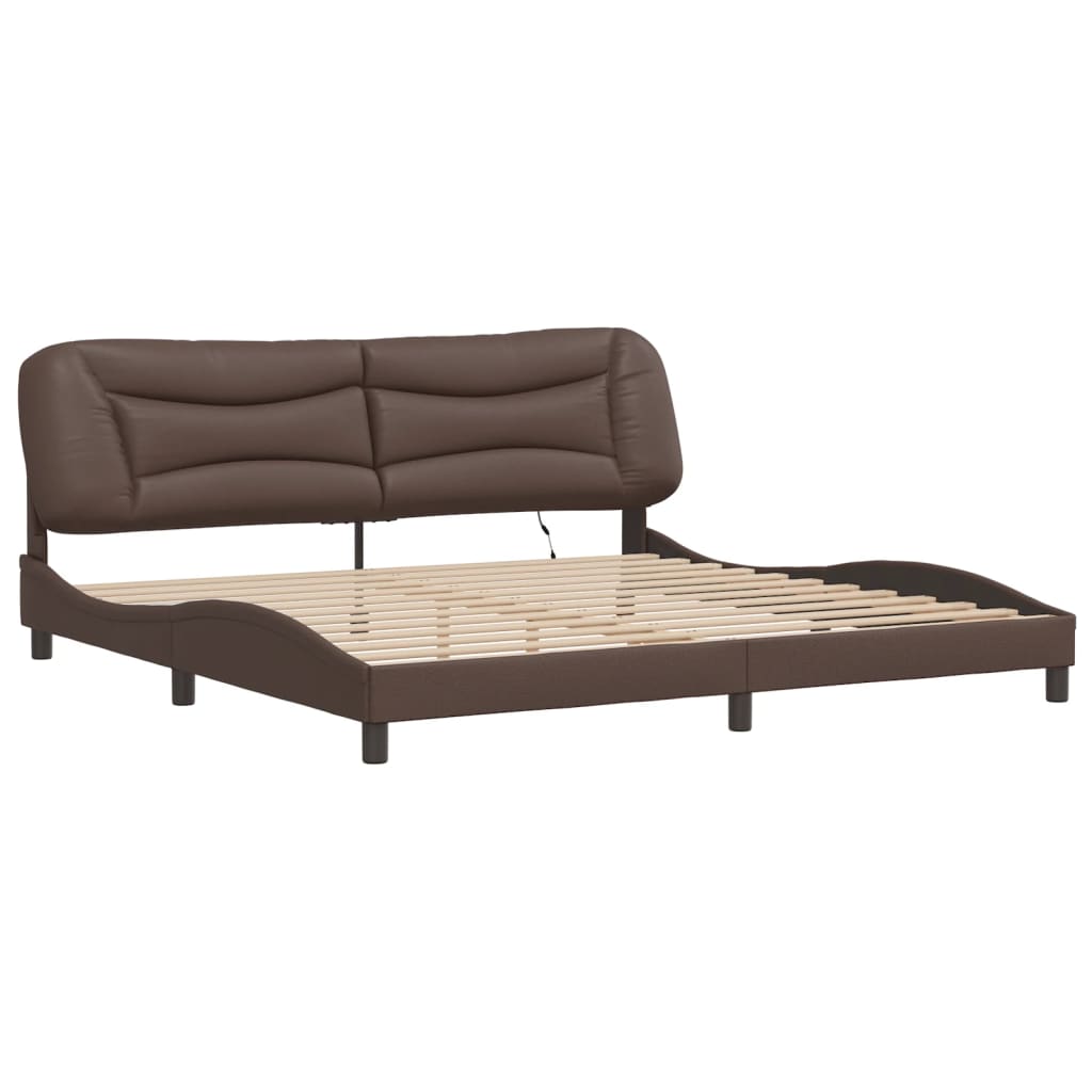 vidaXL Cadru de pat cu lumini LED, maro, 200x200 cm, piele ecologică vidaXL Cadru de pat cu lumini LED, maro, 200x200 cm, piele ecologică