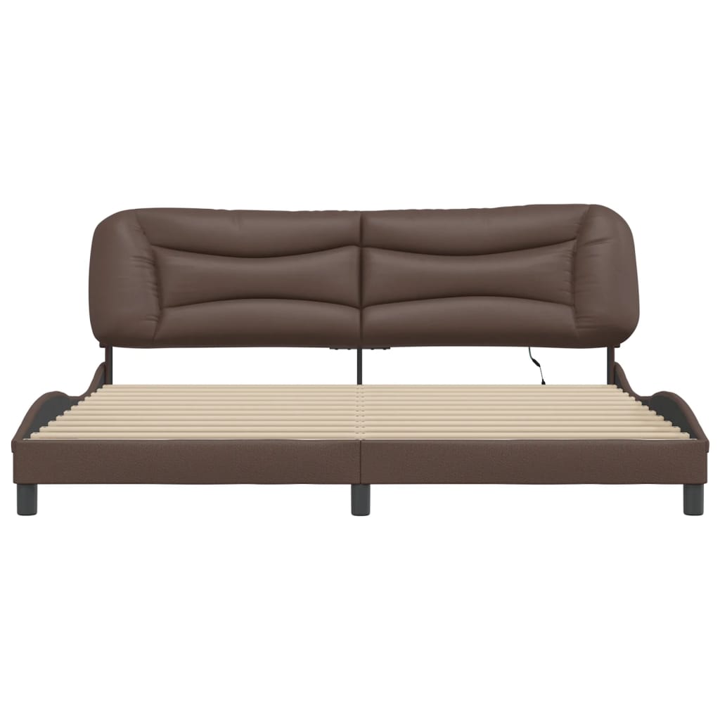 vidaXL Cadru de pat cu lumini LED, maro, 200x200 cm, piele ecologică vidaXL Cadru de pat cu lumini LED, maro, 200x200 cm, piele ecologică