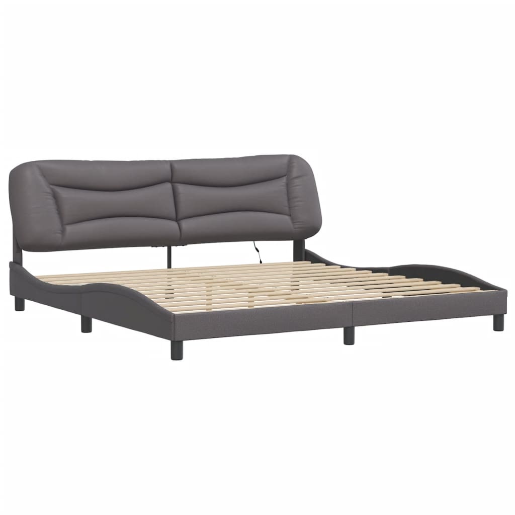 vidaXL Cadru de pat cu lumini LED, gri, 200x200 cm, piele ecologică vidaXL Cadru de pat cu lumini LED, gri, 200x200 cm, piele ecologică