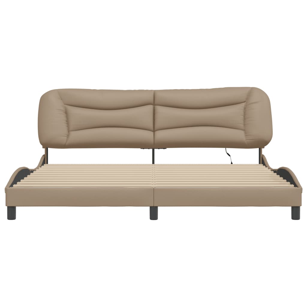 vidaXL Cadru de pat lumini LED, cappuccino, 200x200 cm piele ecologică vidaXL Cadru de pat lumini LED, cappuccino, 200x200 cm piele ecologică