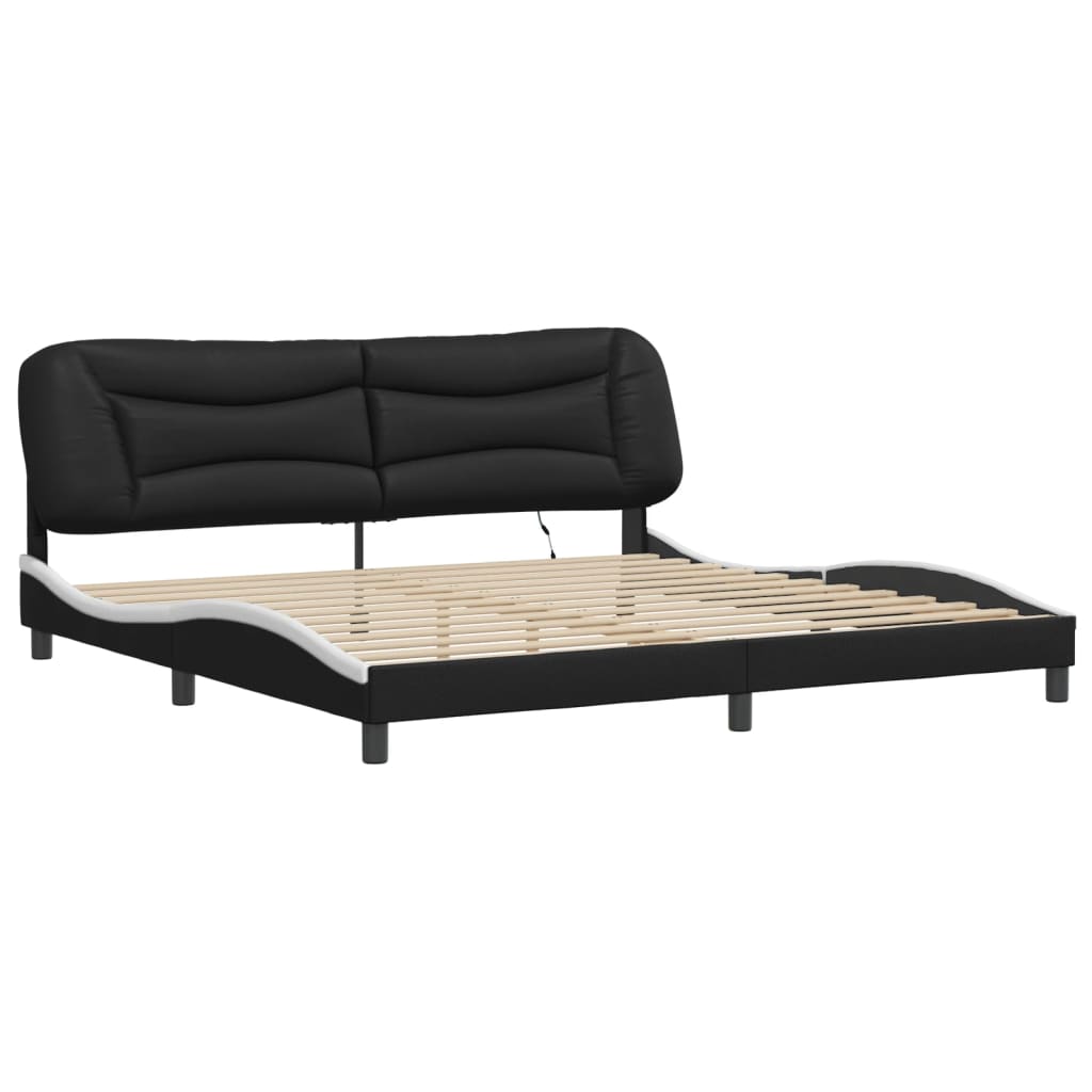 vidaXL Cadru de pat cu lumini LED negru/alb 200x200 cm piele ecologică vidaXL Cadru de pat cu lumini LED negru/alb 200x200 cm piele ecologică