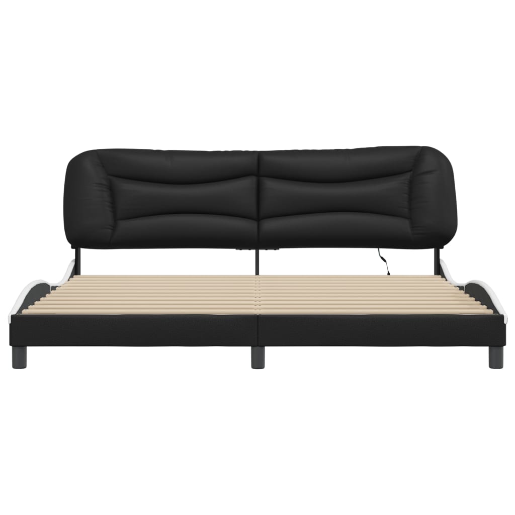 vidaXL Cadru de pat cu lumini LED negru/alb 200x200 cm piele ecologică vidaXL Cadru de pat cu lumini LED negru/alb 200x200 cm piele ecologică