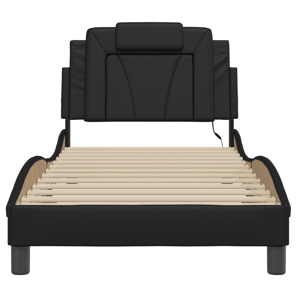 vidaXL Cadru de pat cu lumini LED, negru, 80x200 cm, piele ecologică
