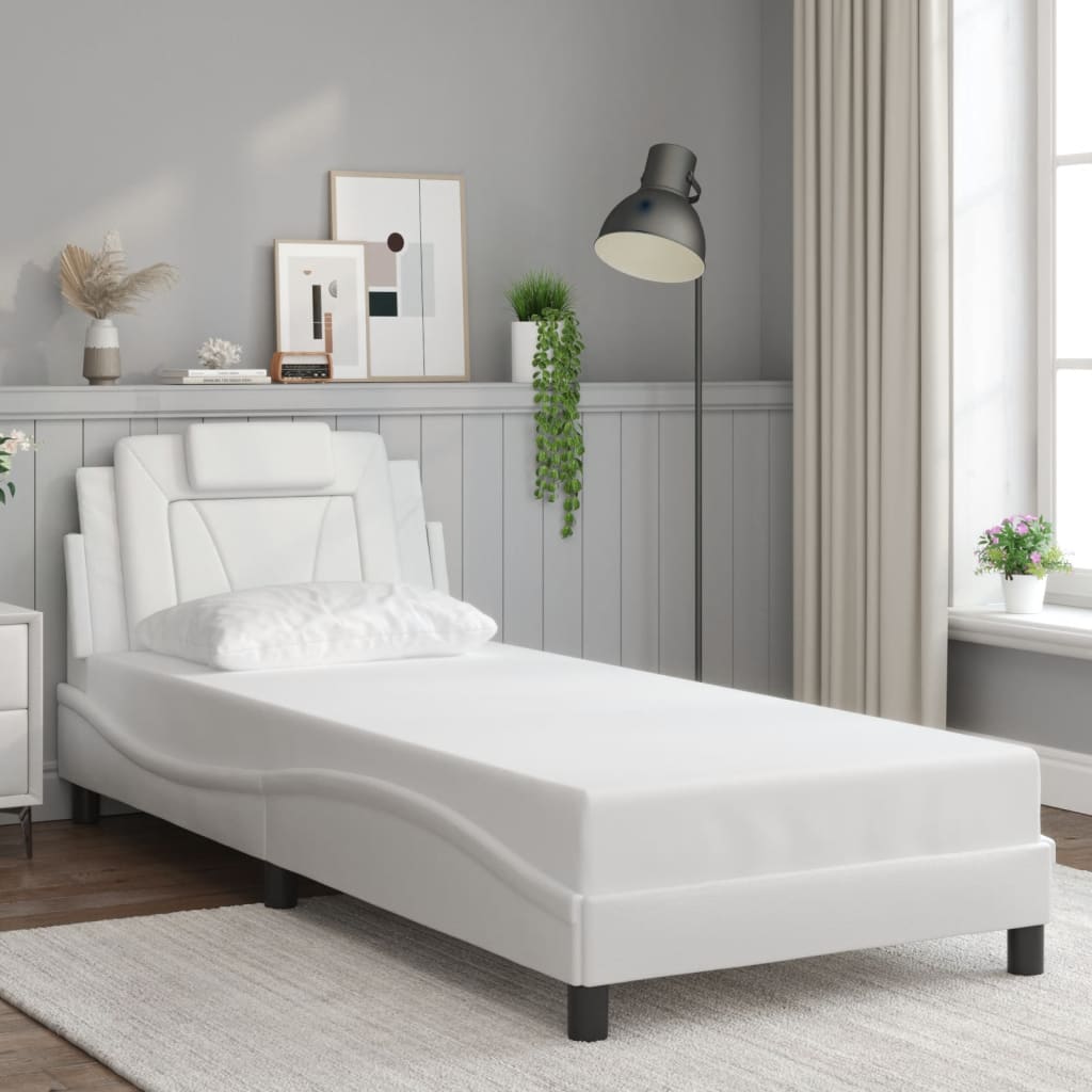 vidaXL Cadru de pat cu lumini LED, alb, 80x200 cm, piele ecologică vidaXL Cadru de pat cu lumini LED, alb, 80x200 cm, piele ecologică