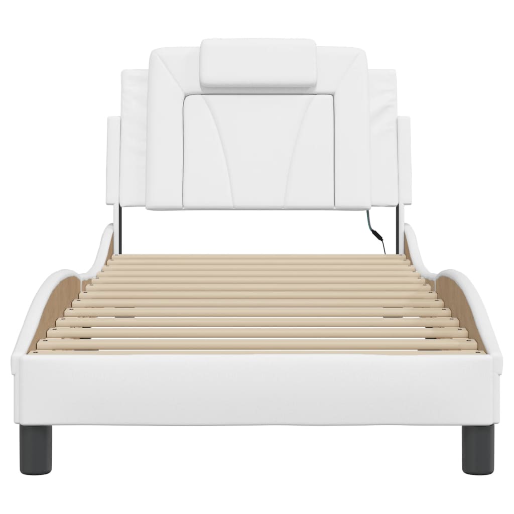 vidaXL Cadru de pat cu lumini LED, alb, 80x200 cm, piele ecologică vidaXL Cadru de pat cu lumini LED, alb, 80x200 cm, piele ecologică
