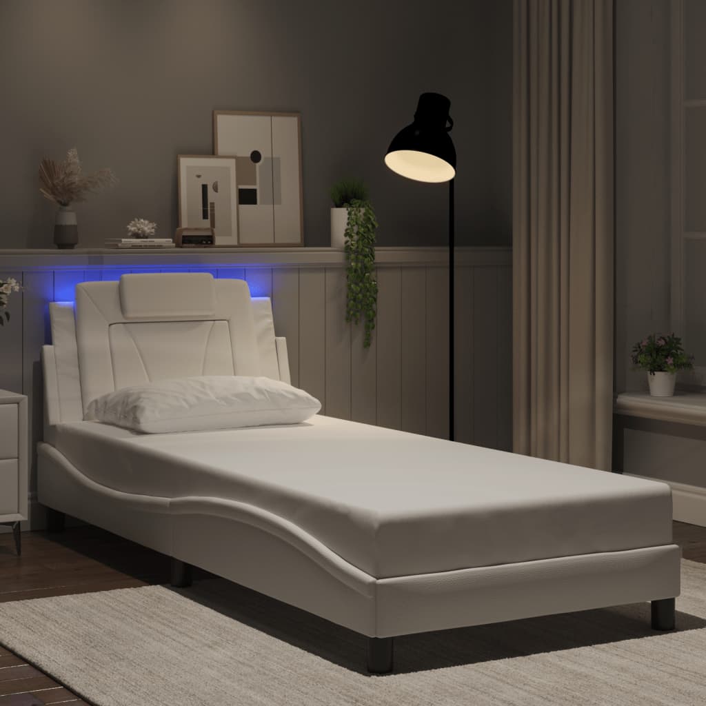 vidaXL Cadru de pat cu lumini LED, alb, 80x200 cm, piele ecologică vidaXL Cadru de pat cu lumini LED, alb, 80x200 cm, piele ecologică