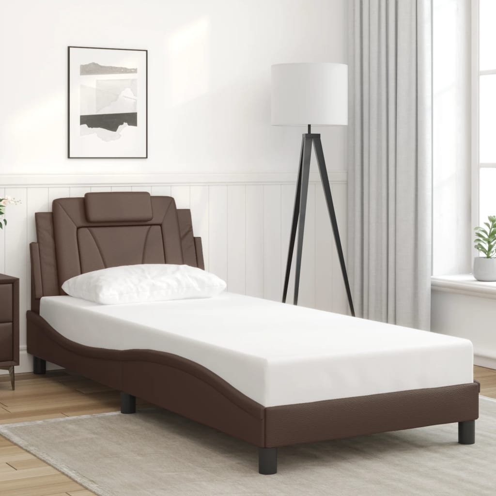 vidaXL Cadru de pat cu lumini LED, maro, 80x200 cm, piele ecologică vidaXL Cadru de pat cu lumini LED, maro, 80x200 cm, piele ecologică