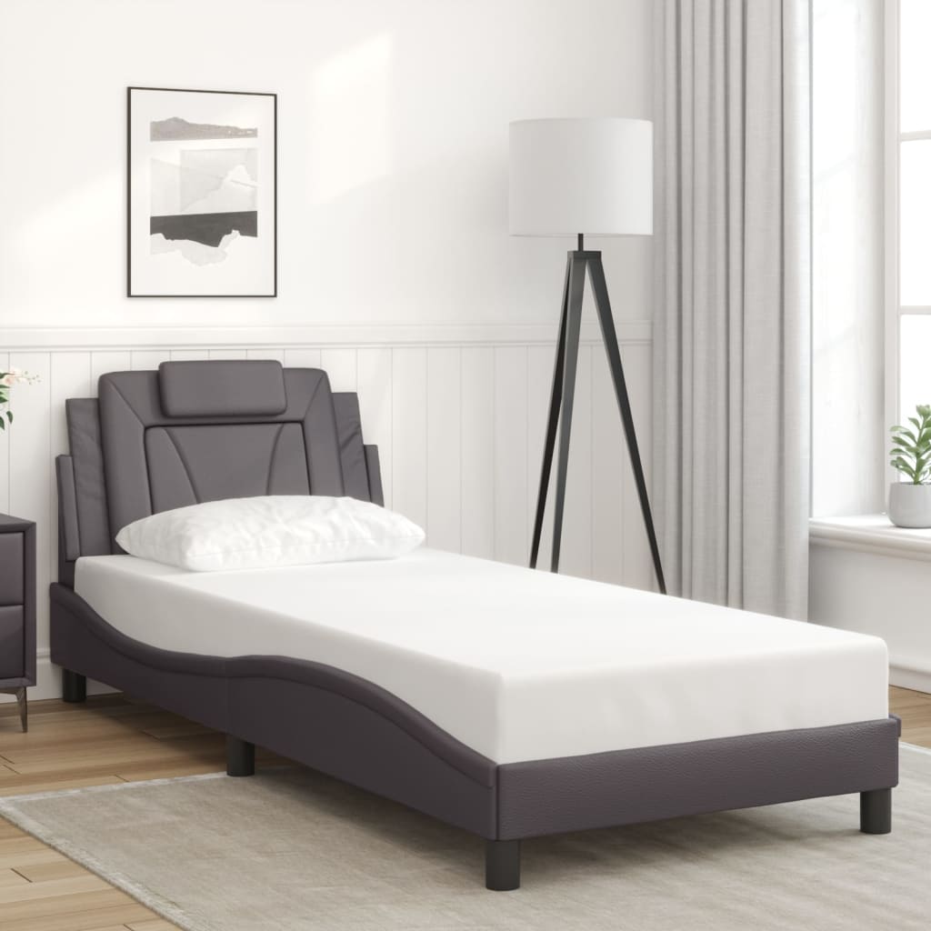 vidaXL Cadru de pat cu lumini LED, gri, 80x200 cm, piele ecologică