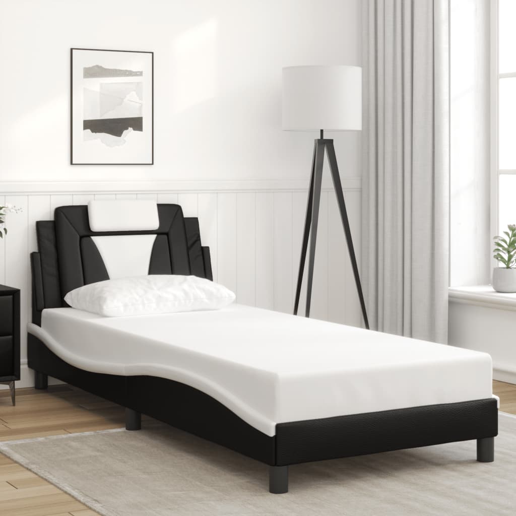 vidaXL Cadru de pat cu lumini LED negru/alb 80x200 cm piele ecologică vidaXL Cadru de pat cu lumini LED negru/alb 80x200 cm piele ecologică