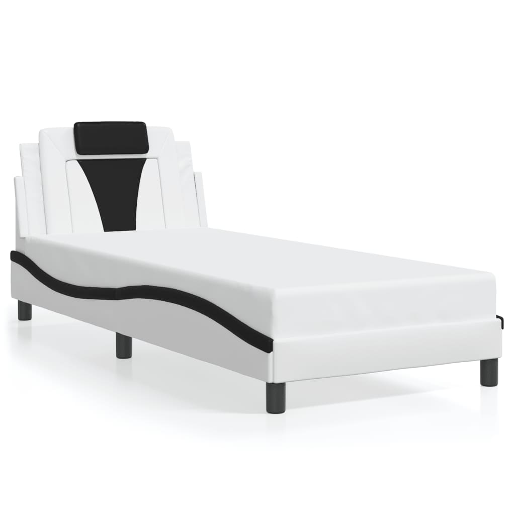 vidaXL Cadru de pat cu lumini LED alb/negru 80x200 cm piele ecologică