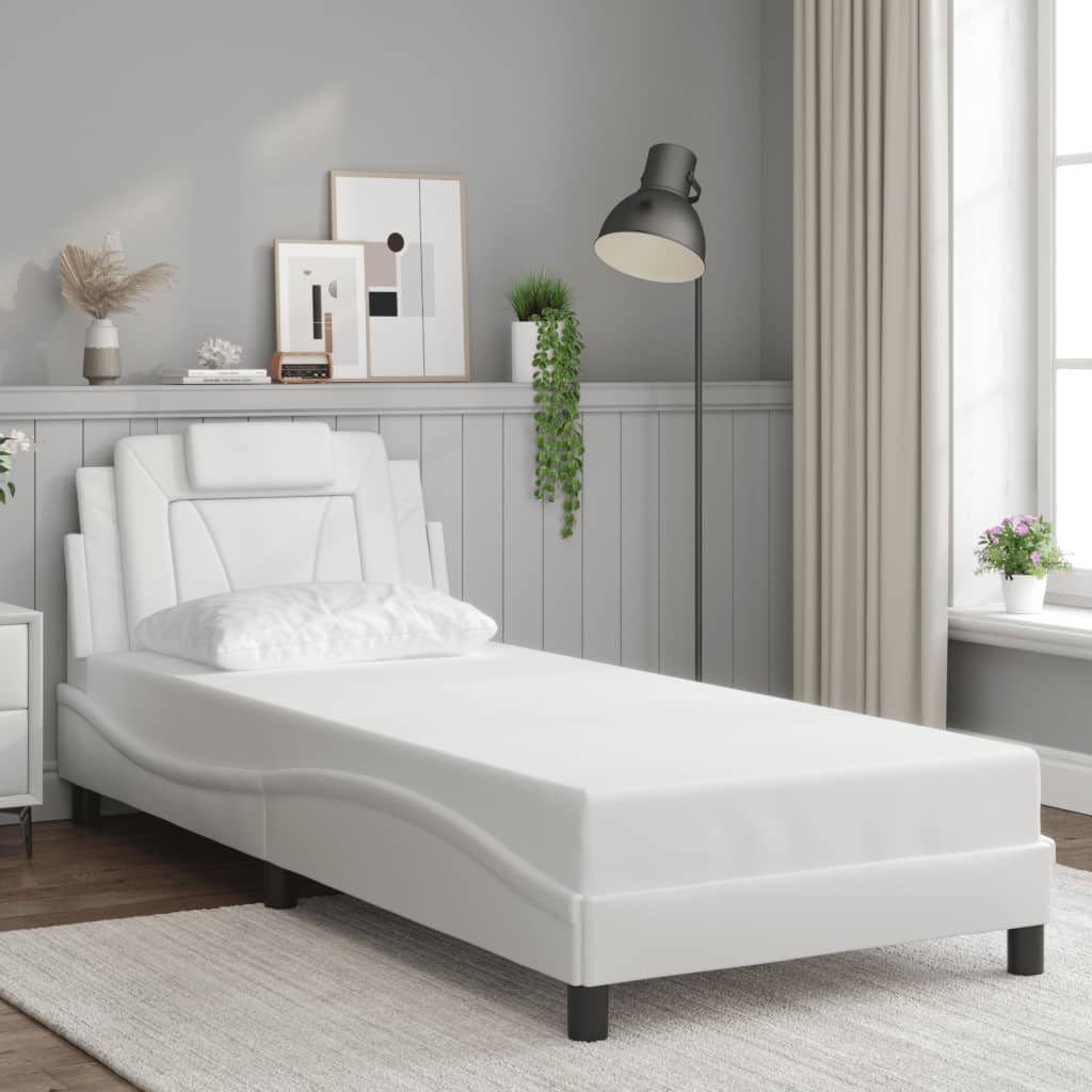 vidaXL Cadru de pat cu lumini LED, alb, 90x190 cm, piele ecologică vidaXL Cadru de pat cu lumini LED, alb, 90x190 cm, piele ecologică