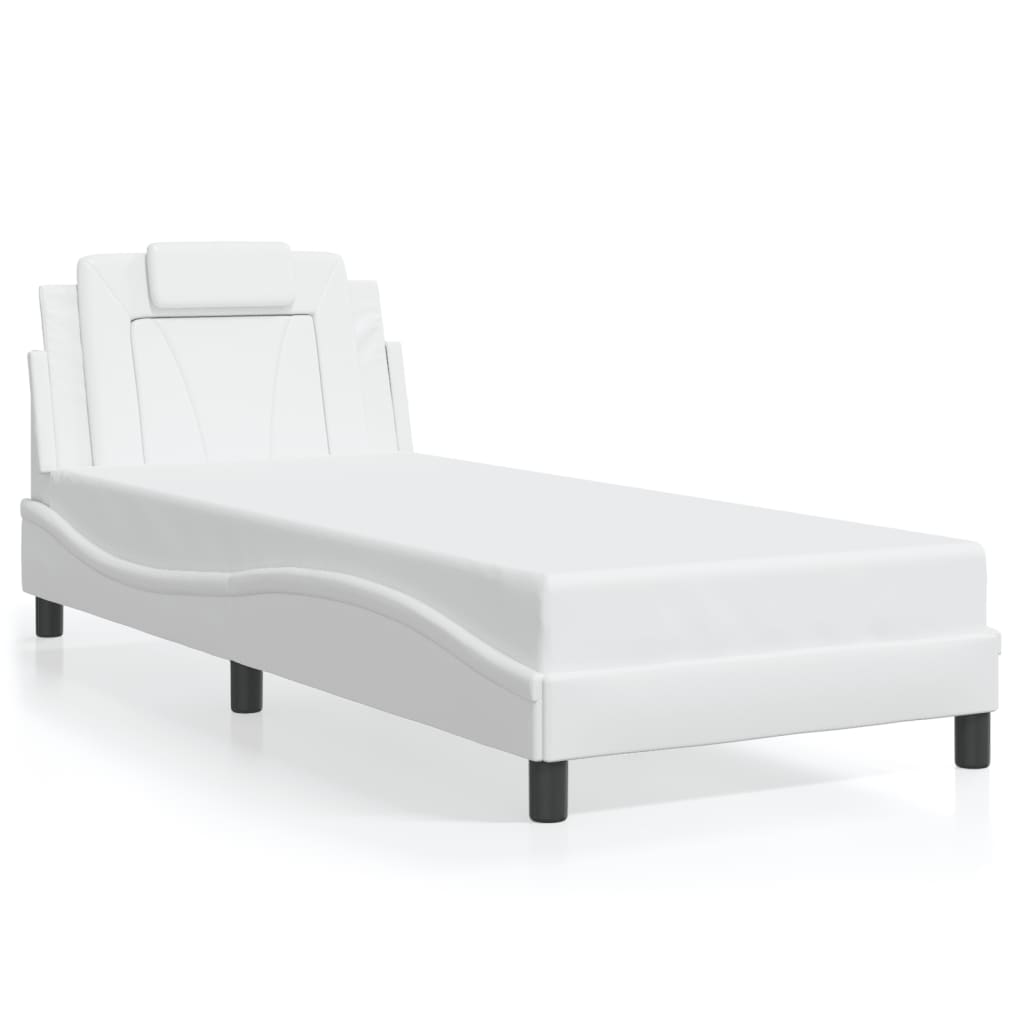 vidaXL Cadru de pat cu lumini LED, alb, 90x190 cm, piele ecologică vidaXL Cadru de pat cu lumini LED, alb, 90x190 cm, piele ecologică