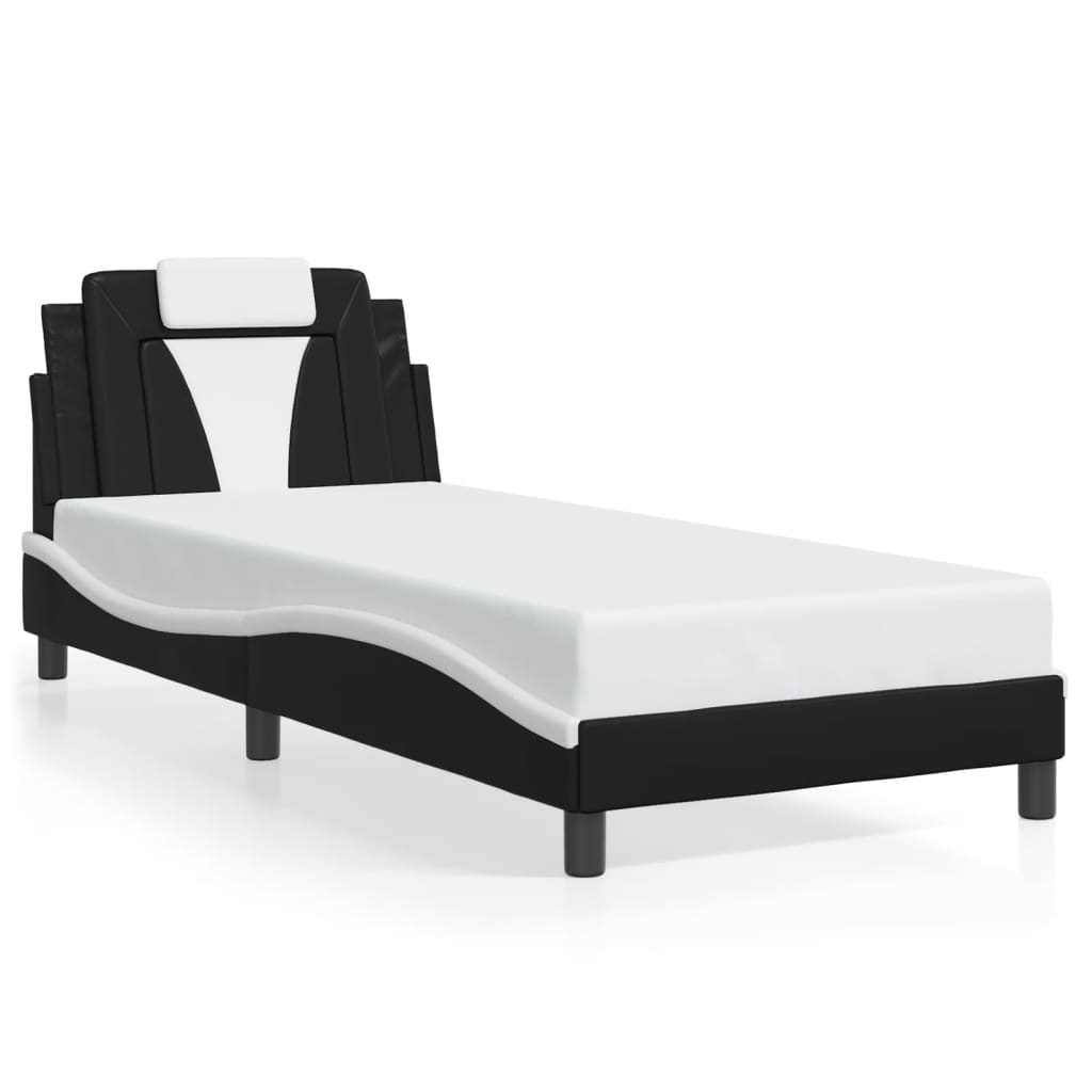 vidaXL Cadru de pat cu lumini LED negru/alb 90x190 cm piele ecologică
