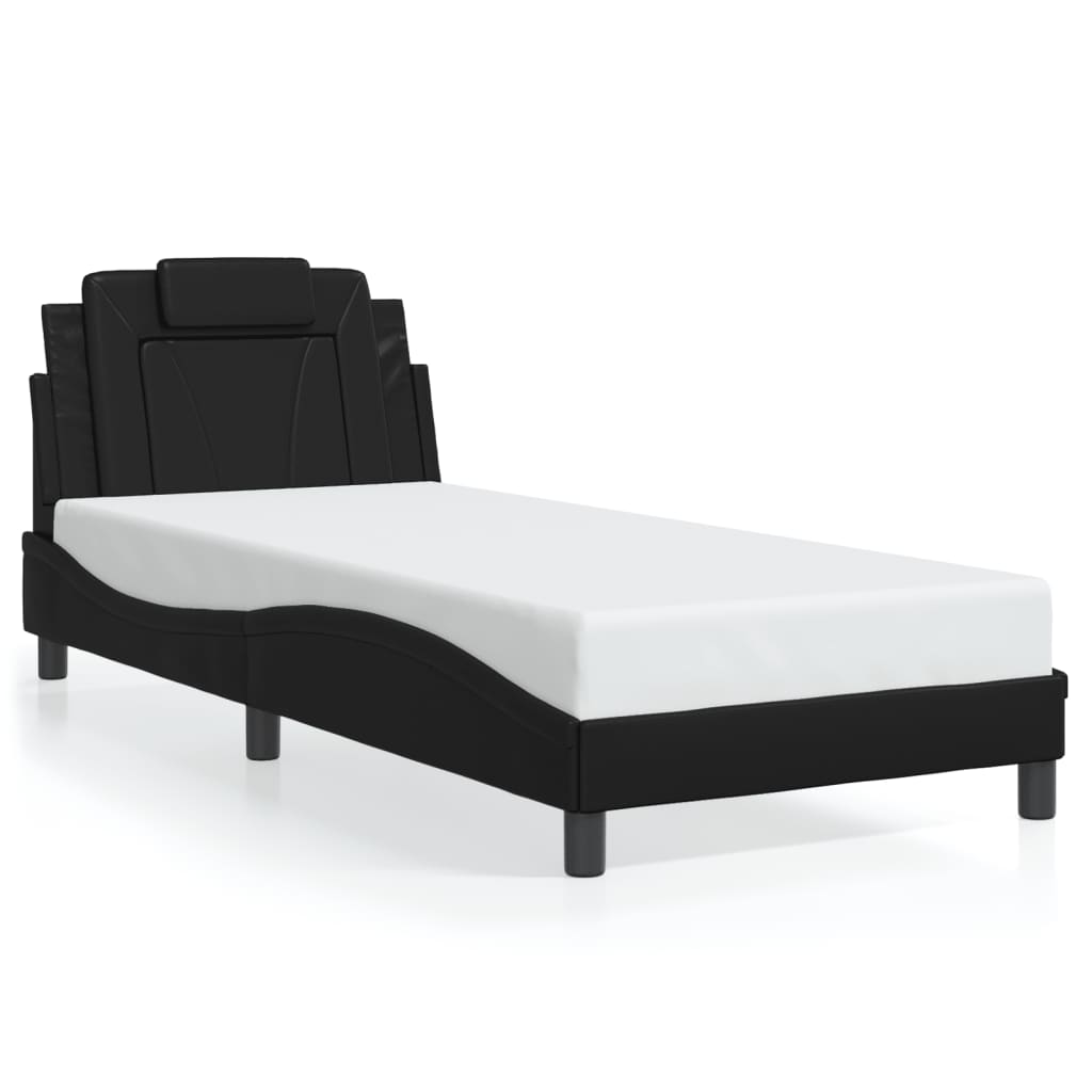 vidaXL Cadru de pat cu lumini LED, negru, 90x200 cm, piele ecologică