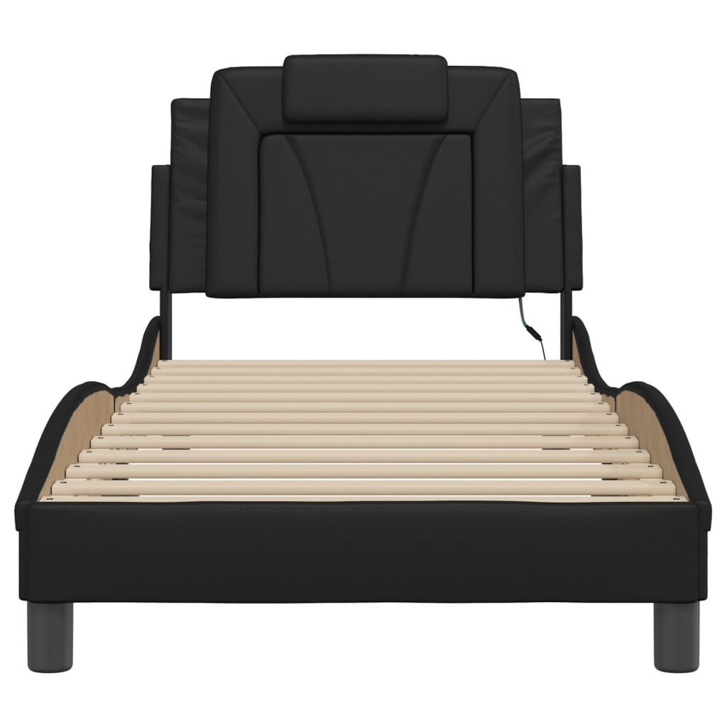 vidaXL Cadru de pat cu lumini LED, negru, 90x200 cm, piele ecologică