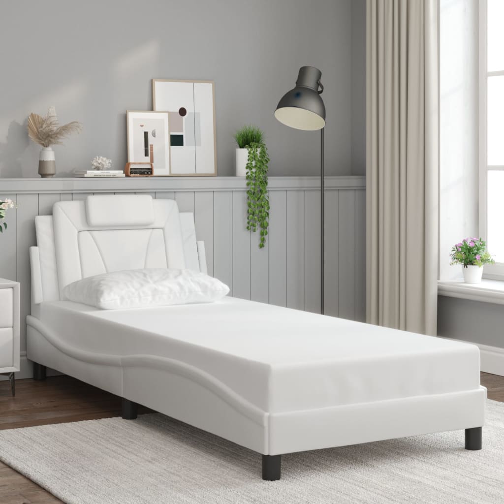 vidaXL Cadru de pat cu lumini LED, alb, 90x200 cm, piele ecologică vidaXL Cadru de pat cu lumini LED, alb, 90x200 cm, piele ecologică