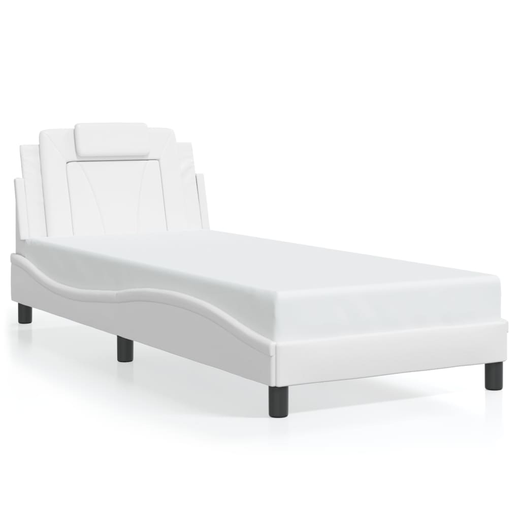 vidaXL Cadru de pat cu lumini LED, alb, 90x200 cm, piele ecologică vidaXL Cadru de pat cu lumini LED, alb, 90x200 cm, piele ecologică