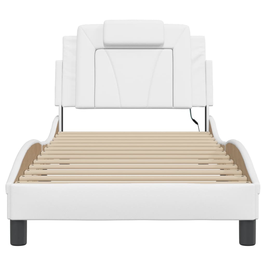 vidaXL Cadru de pat cu lumini LED, alb, 90x200 cm, piele ecologică vidaXL Cadru de pat cu lumini LED, alb, 90x200 cm, piele ecologică