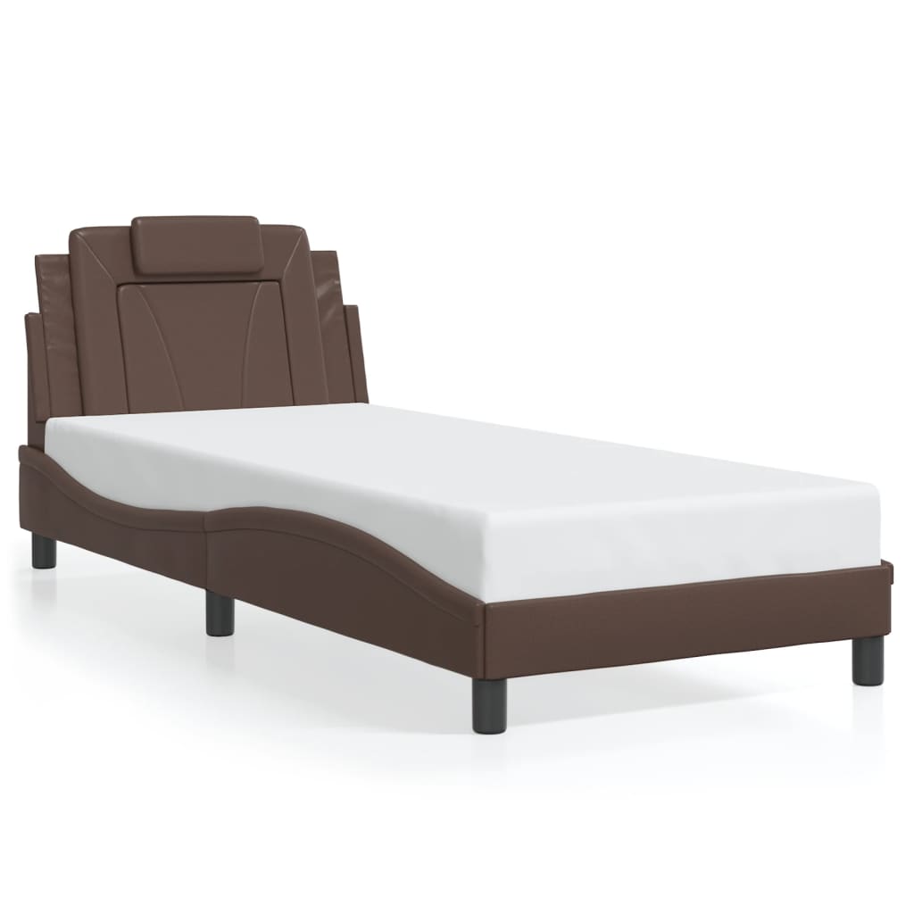 vidaXL Cadru de pat cu lumini LED, maro, 90x200 cm, piele ecologică vidaXL Cadru de pat cu lumini LED, maro, 90x200 cm, piele ecologică
