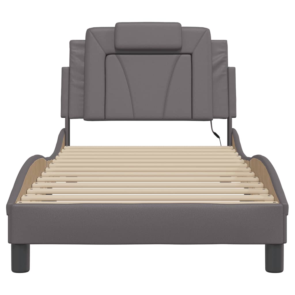 vidaXL Cadru de pat cu lumini LED, gri, 90x200 cm, piele ecologică