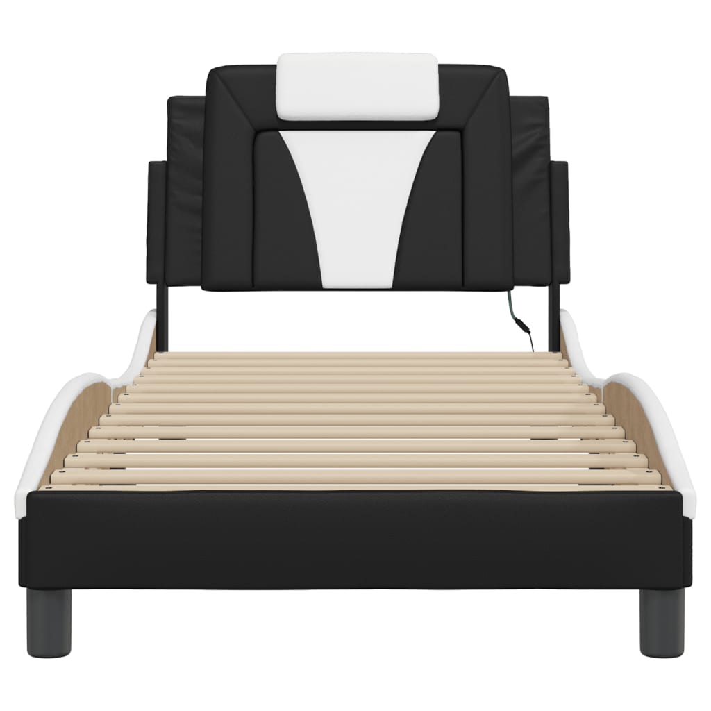 vidaXL Cadru de pat cu lumini LED negru/alb 90x200 cm piele ecologică vidaXL Cadru de pat cu lumini LED negru/alb 90x200 cm piele ecologică