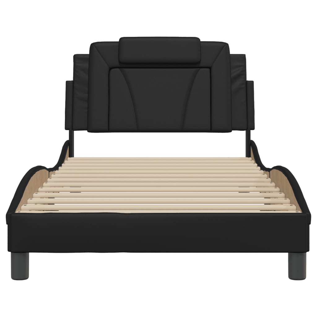 vidaXL Cadru de pat cu lumini LED, negru, 100x200 cm, piele ecologică vidaXL Cadru de pat cu lumini LED, negru, 100x200 cm, piele ecologică