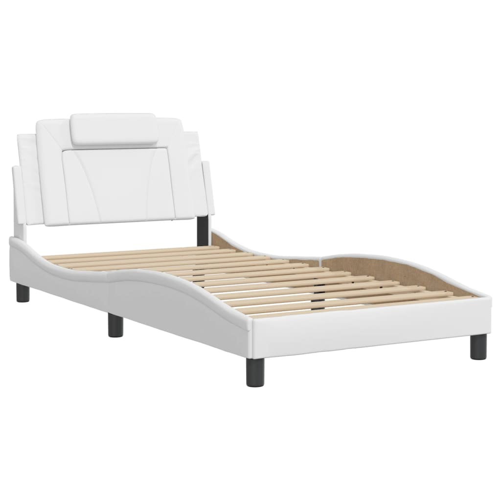 vidaXL Cadru de pat cu lumini LED, alb, 100x200 cm, piele ecologică vidaXL Cadru de pat cu lumini LED, alb, 100x200 cm, piele ecologică