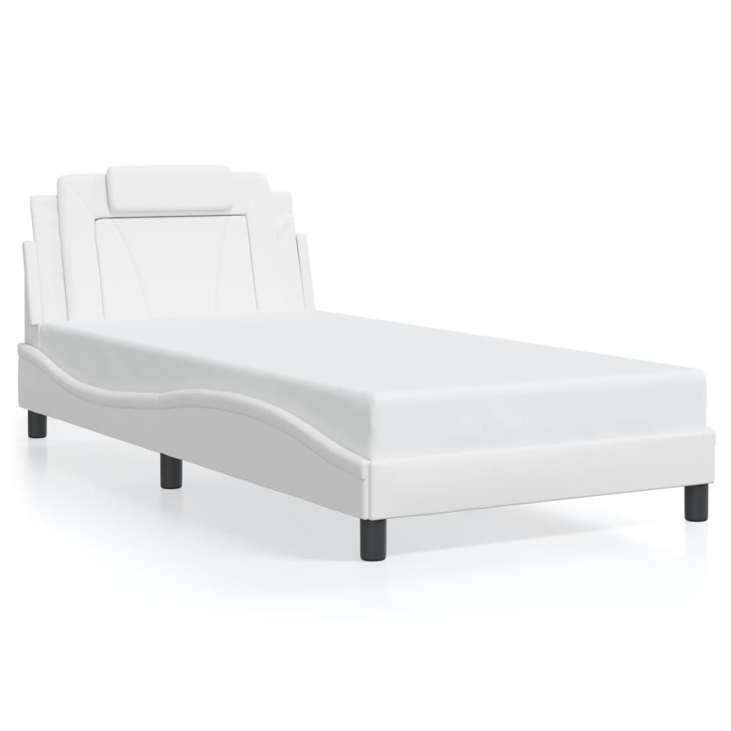 vidaXL Cadru de pat cu lumini LED, alb, 100x200 cm, piele ecologică vidaXL Cadru de pat cu lumini LED, alb, 100x200 cm, piele ecologică