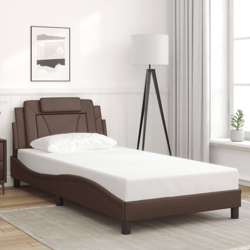 vidaXL Cadru de pat cu lumini LED, maro, 100x200 cm, piele ecologică