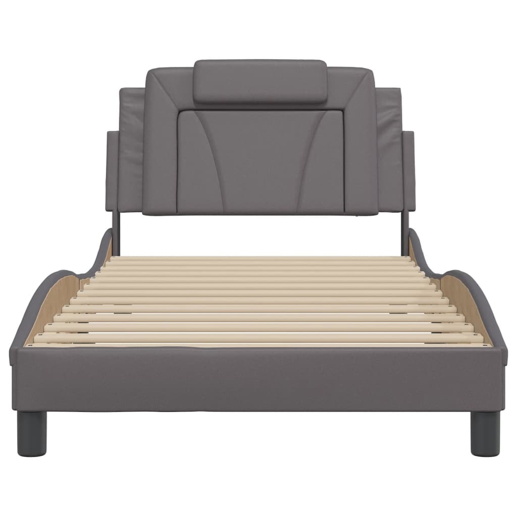 vidaXL Cadru de pat cu lumini LED, gri, 100x200 cm, piele ecologică