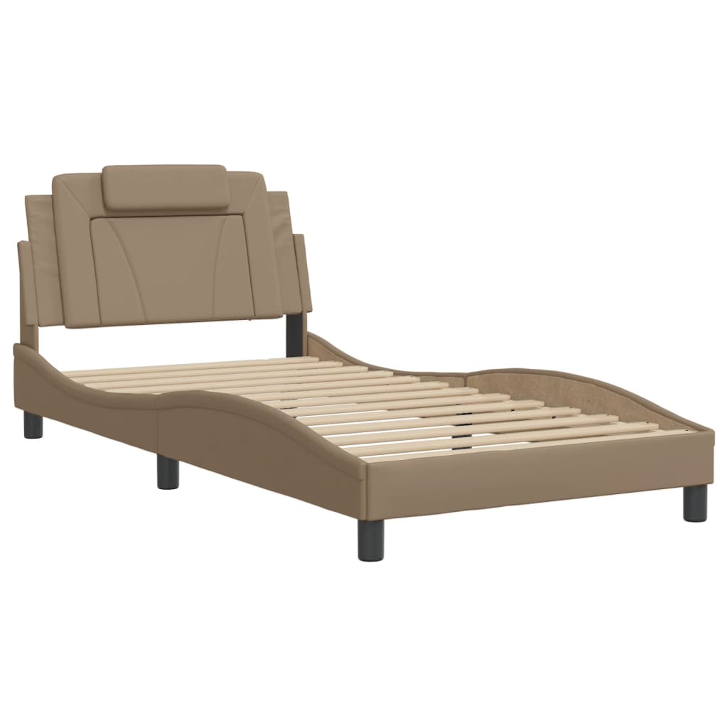 vidaXL Cadru de pat cu LED, cappuccino, 100x200 cm, piele ecologică