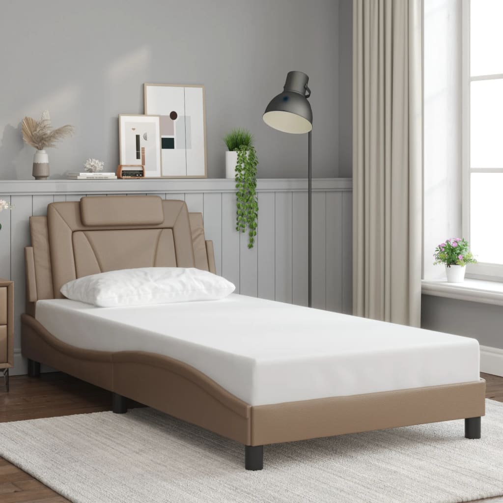 vidaXL Cadru de pat cu LED, cappuccino, 100x200 cm, piele ecologică