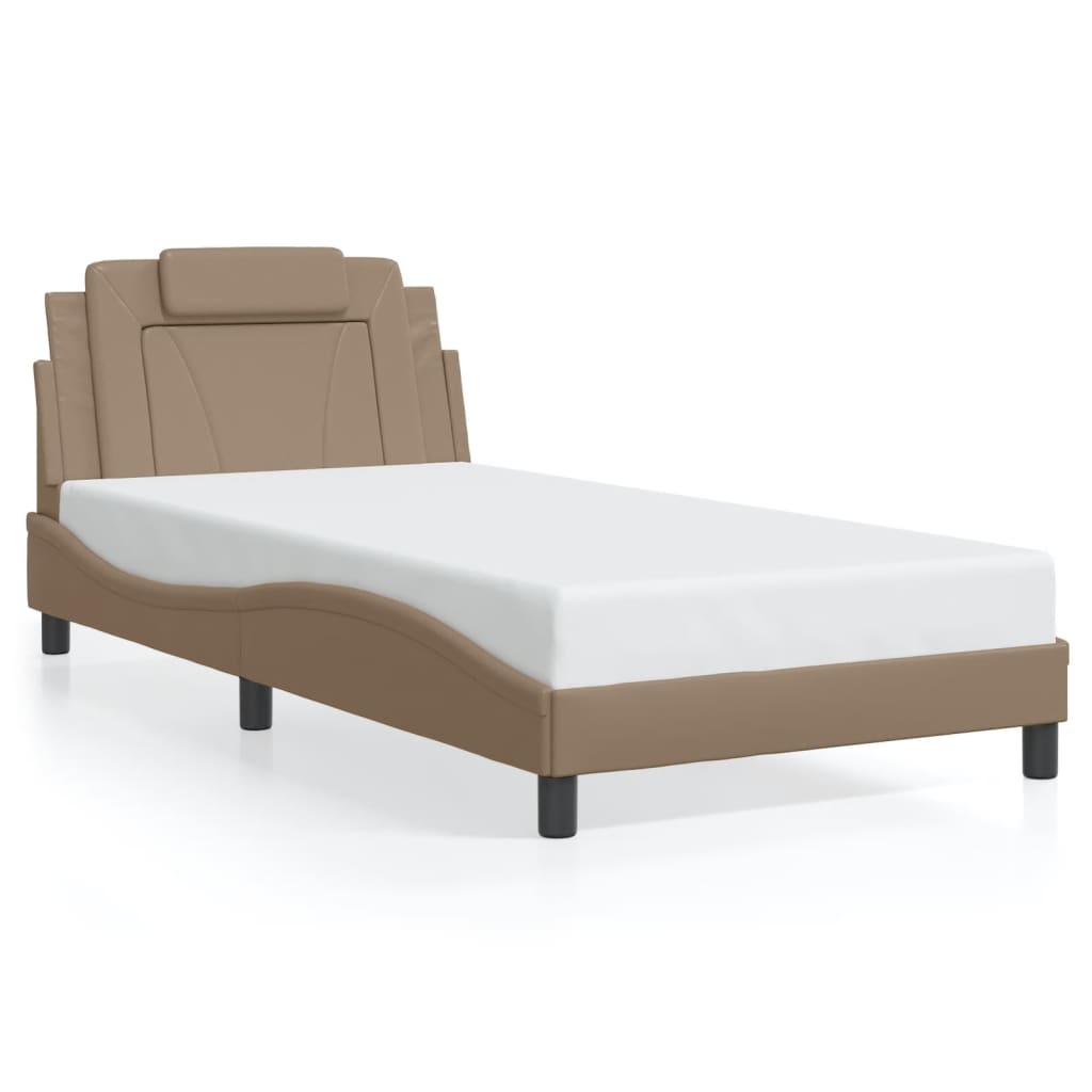 vidaXL Cadru de pat cu LED, cappuccino, 100x200 cm, piele ecologică