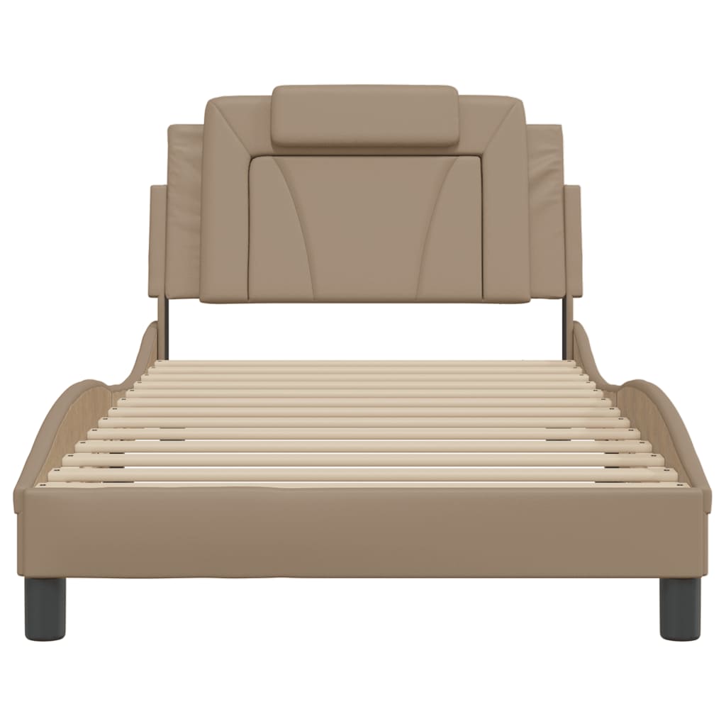 vidaXL Cadru de pat cu LED, cappuccino, 100x200 cm, piele ecologică