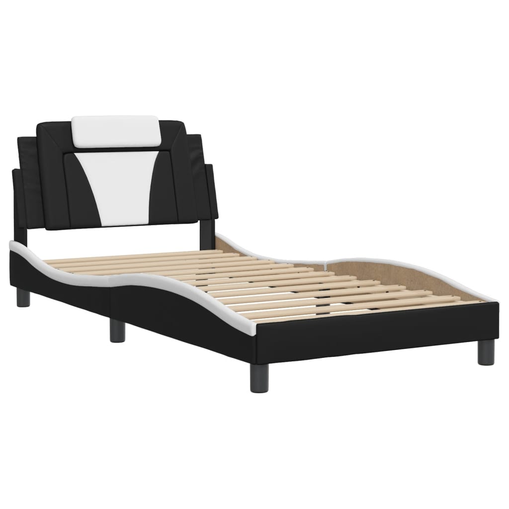 vidaXL Cadru de pat cu LED, negru și alb, 100x200 cm, piele ecologică