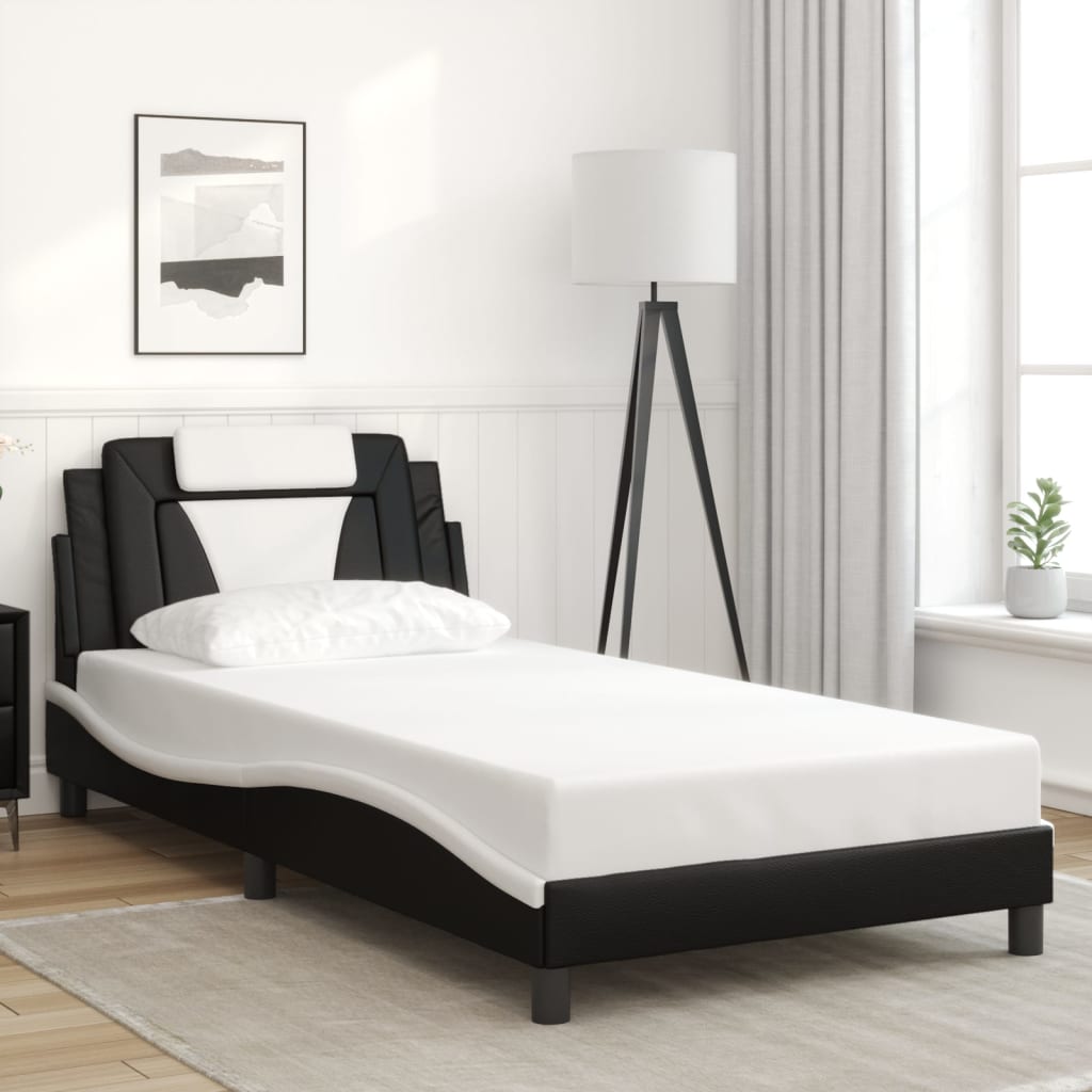 vidaXL Cadru de pat cu LED, negru și alb, 100x200 cm, piele ecologică