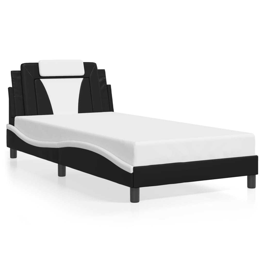 vidaXL Cadru de pat cu LED, negru și alb, 100x200 cm, piele ecologică